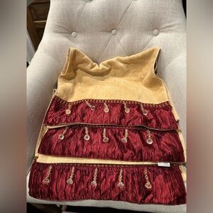 Vintage Croscill Burgundy & Gold Beaded Fringe Bath Hand Towel Set Of 3 Linens